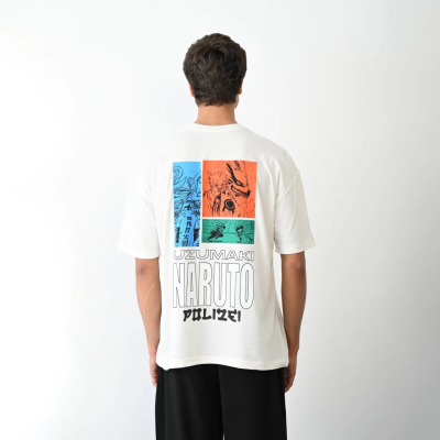 Bisiklet Yaka Baskılı Oversize T-Shirt - Beyaz -