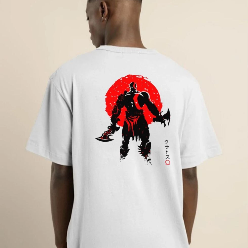 Bisiklet Yaka Baskılı Oversize T-Shirt - Beyaz -