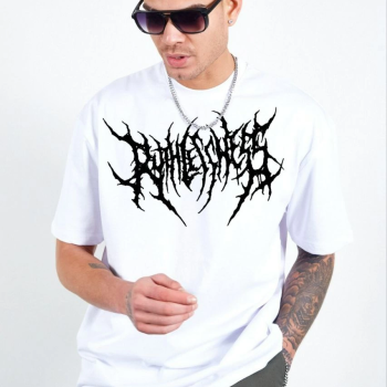 Bisiklet Yaka Baskılı Oversize T-Shirt - Beyaz -