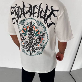 Bisiklet Yaka Baskılı Oversize T-Shirt - Beyaz -