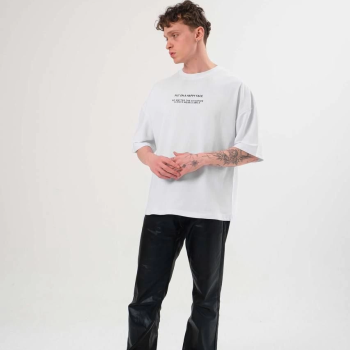 Bisiklet Yaka Baskılı Oversize T-Shirt - Beyaz -