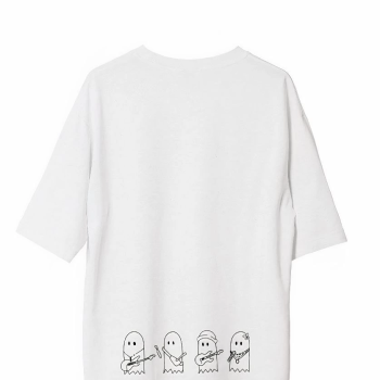 Bisiklet Yaka Baskılı Oversize T-Shirt - Beyaz -