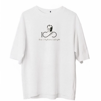 Bisiklet Yaka Baskılı Oversize T-Shirt - Beyaz -