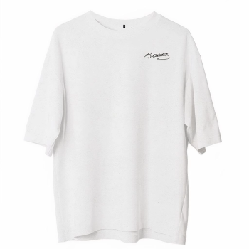 Bisiklet Yaka Baskılı Oversize T-Shirt - Beyaz