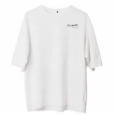 Bisiklet Yaka Baskılı Oversize T-Shirt - Beyaz