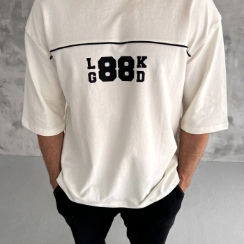 Bisiklet Yaka Baskılı Oversize T-Shirt - Beyaz