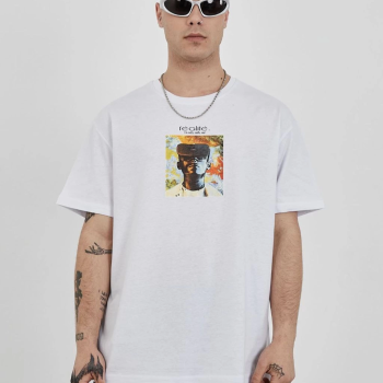 Bisiklet Yaka Baskılı Oversize T-Shirt - Beyaz