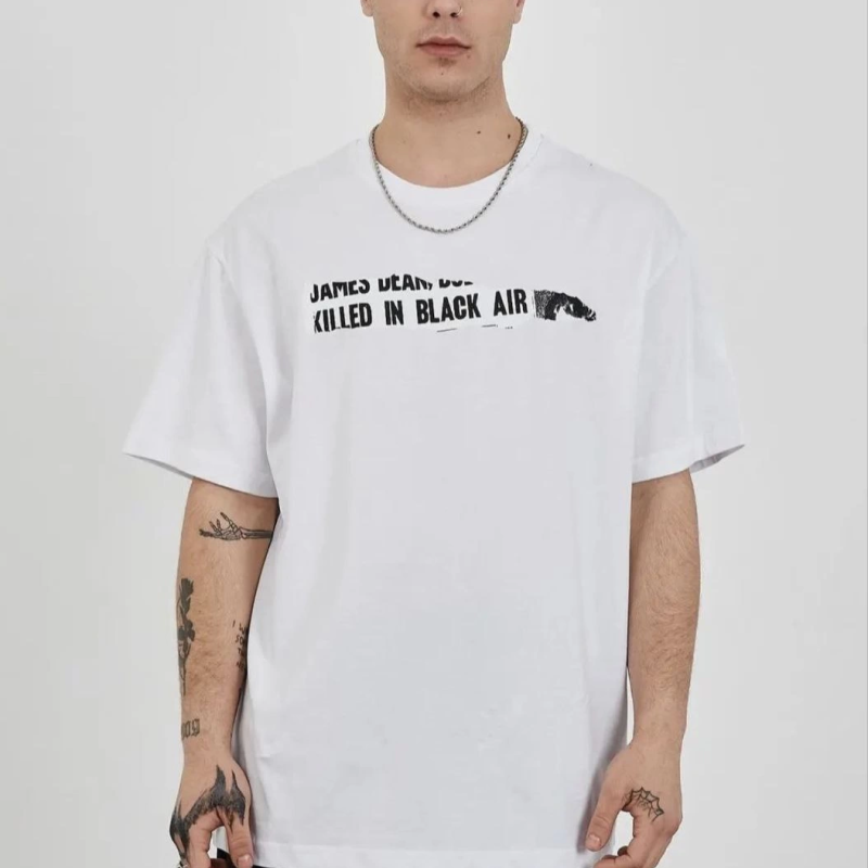 Bisiklet Yaka Baskılı Oversize T-Shirt - Beyaz