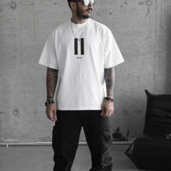 Bisiklet Yaka Baskılı Oversize T-Shirt - Beyaz -