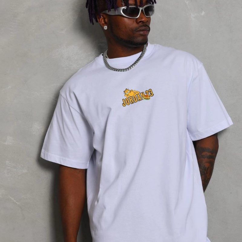 Bisiklet Yaka Baskılı Oversize T-Shirt - Beyaz -