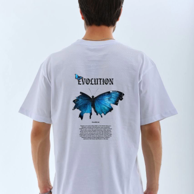 Bisiklet Yaka Baskılı Oversize T-Shirt - Beyaz -