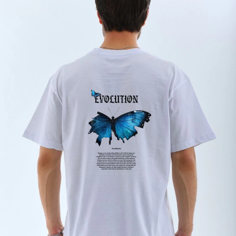 Bisiklet Yaka Baskılı Oversize T-Shirt - Beyaz -