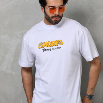 Bisiklet Yaka Baskılı Oversize T-Shirt - Beyaz -