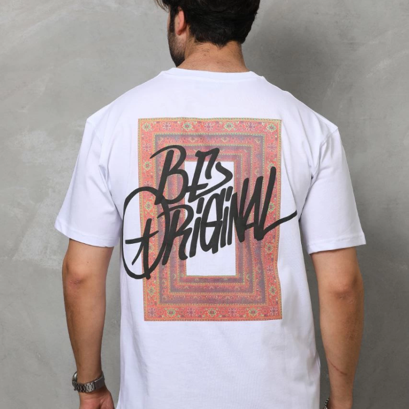 Bisiklet Yaka Baskılı Oversize T-Shirt - Beyaz -