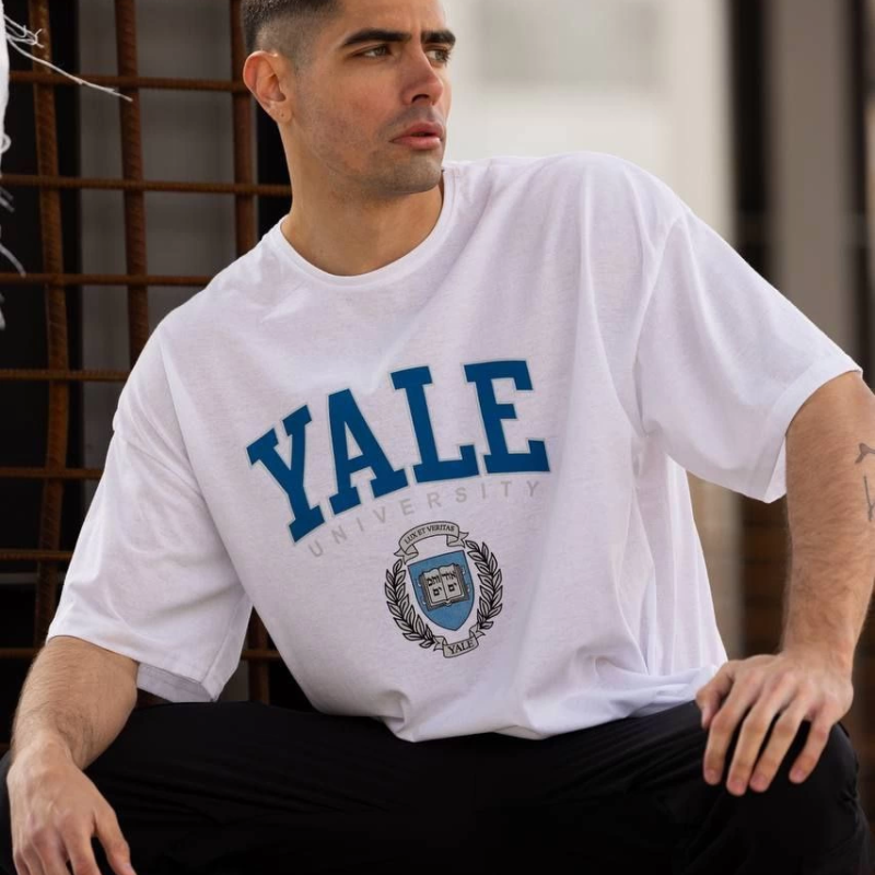 Bisiklet Yaka Baskılı Oversize T-Shirt - Beyaz -