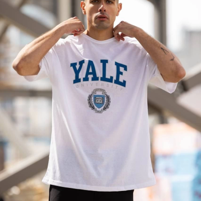 Bisiklet Yaka Baskılı Oversize T-Shirt - Beyaz -