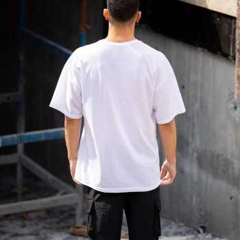 Bisiklet Yaka Baskılı Oversize T-Shirt - Beyaz -