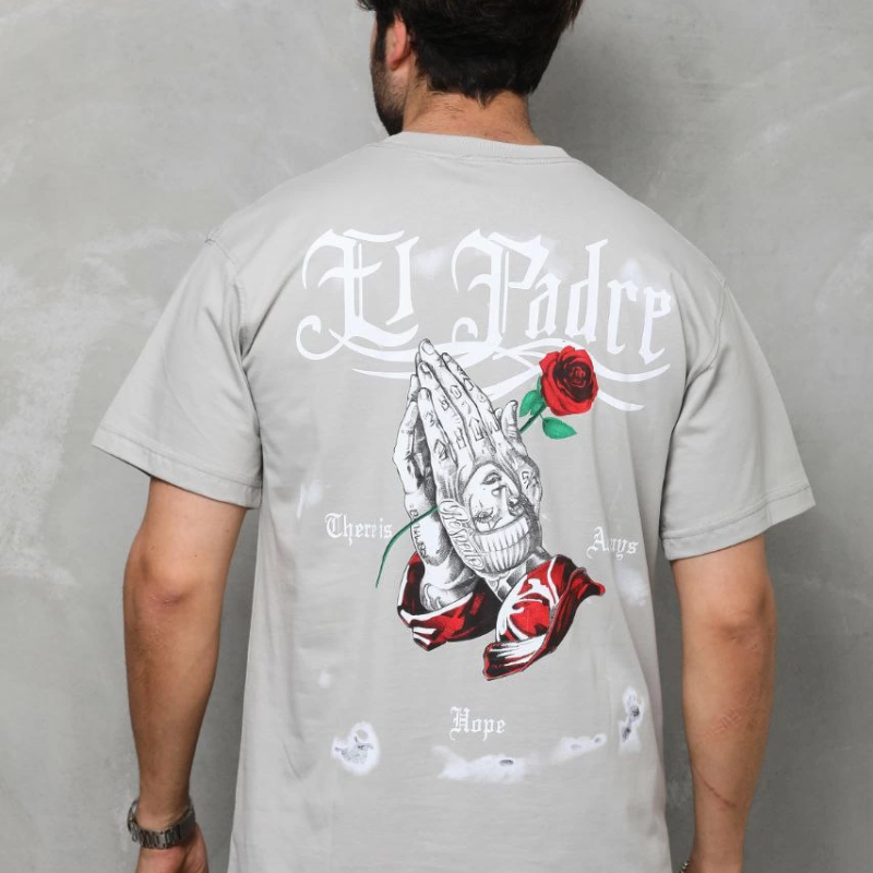 Bisiklet Yaka Baskılı Oversize T-Shirt - Gri -