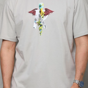 Bisiklet Yaka Baskılı Oversize T-Shirt - Gri -