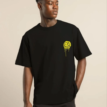 Bisiklet Yaka Baskılı Oversize T-Shirt - Siyah -