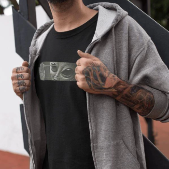 Bisiklet Yaka Baskılı Oversize T-Shirt - Siyah -