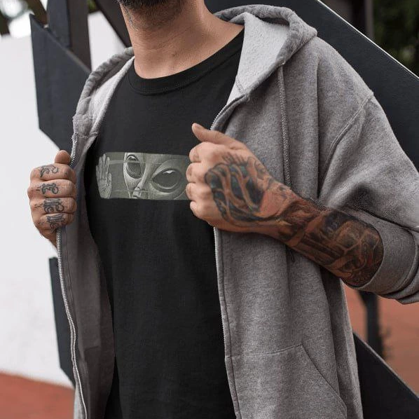 Bisiklet Yaka Baskılı Oversize T-Shirt - Siyah -