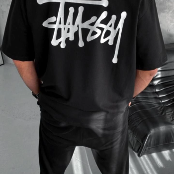 Bisiklet Yaka Baskılı Oversize T-Shirt - Siyah -