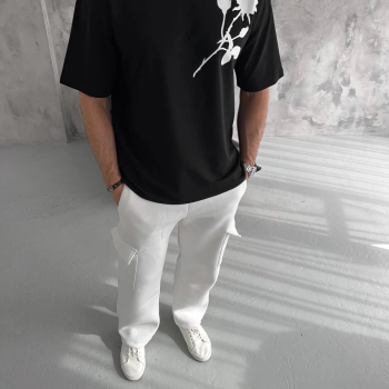 Bisiklet Yaka Baskılı Oversize T-Shirt - Siyah -