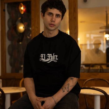 Bisiklet Yaka Baskılı Oversize T-Shirt - Siyah -