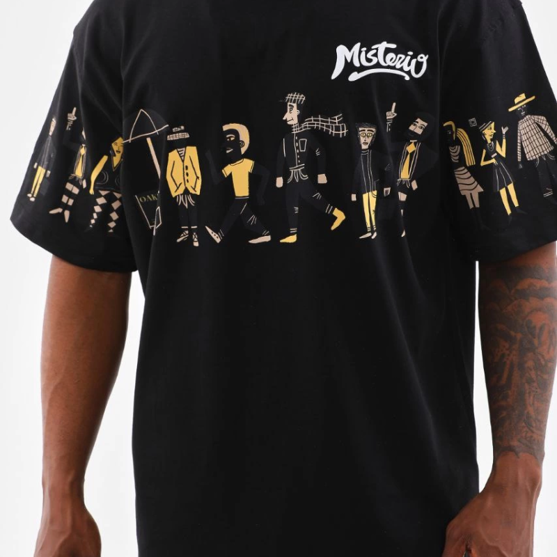 Bisiklet Yaka Baskılı Oversize T-Shirt - Siyah -