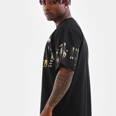 Bisiklet Yaka Baskılı Oversize T-Shirt - Siyah -