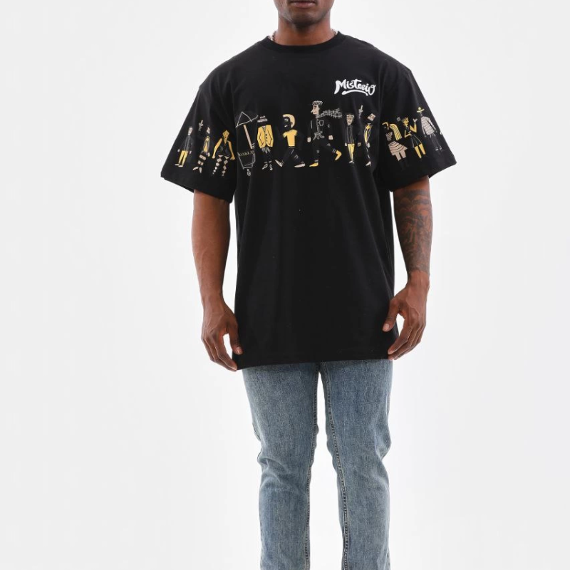 Bisiklet Yaka Baskılı Oversize T-Shirt - Siyah -