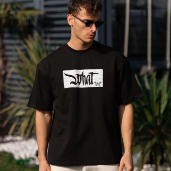 Bisiklet Yaka Baskılı Oversize T-Shirt - Siyah -