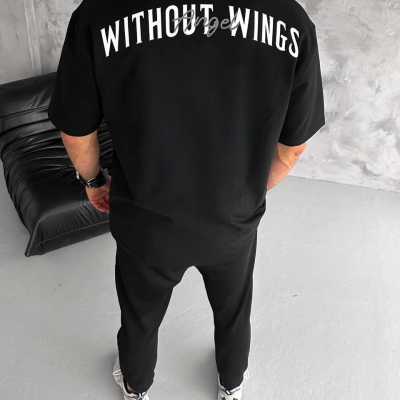 Bisiklet Yaka Baskılı Oversize T-Shirt - Siyah -