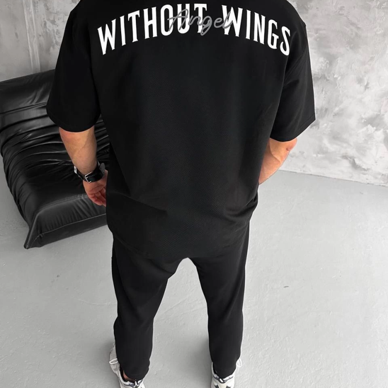 Bisiklet Yaka Baskılı Oversize T-Shirt - Siyah -