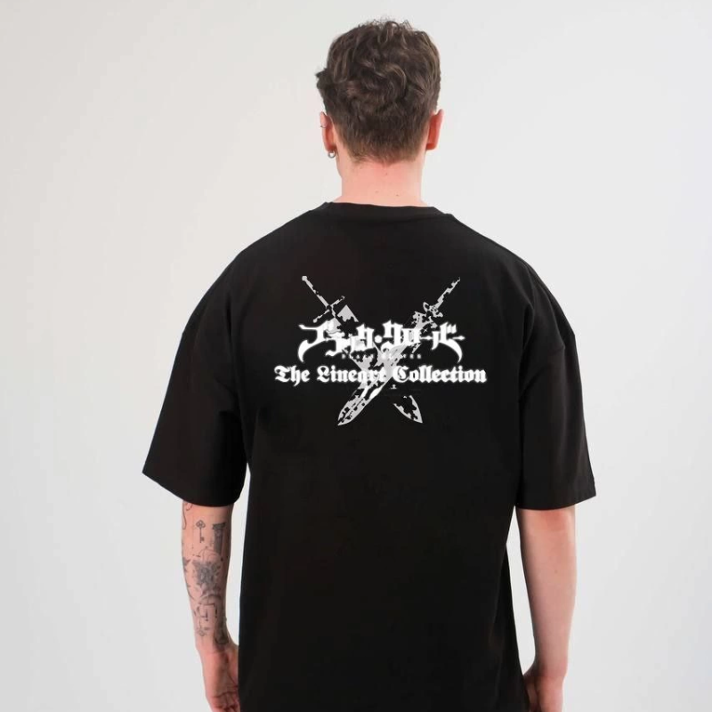 Bisiklet Yaka Baskılı Oversize T-Shirt - Siyah -