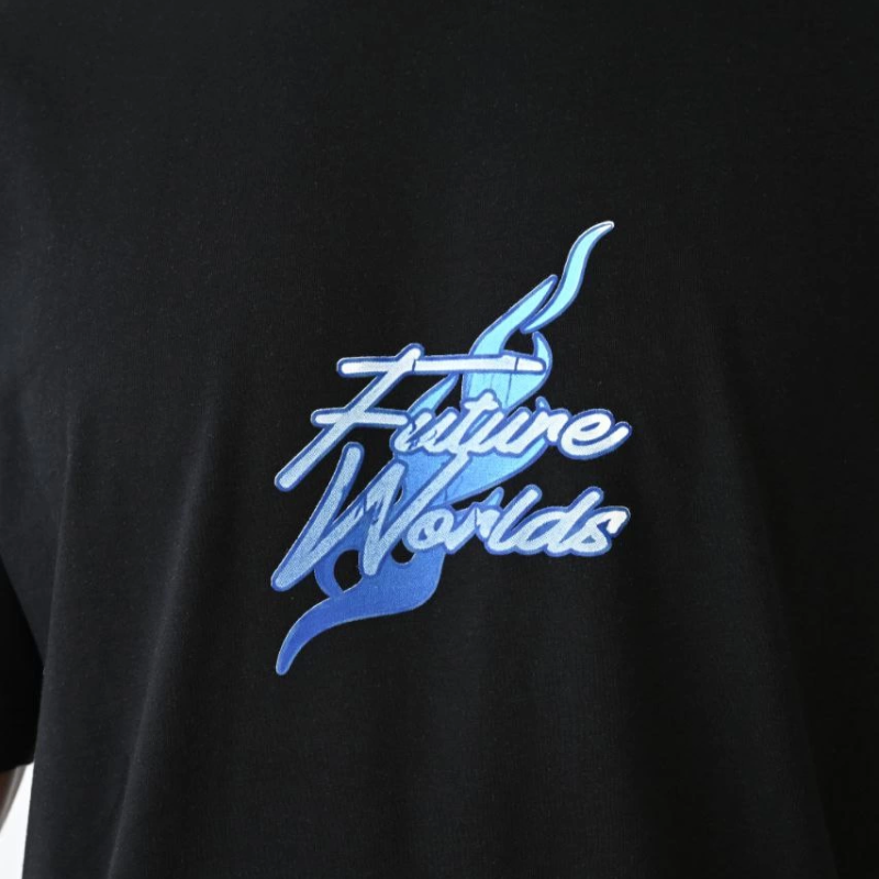 Bisiklet Yaka Baskılı Oversize T-Shirt - Siyah -