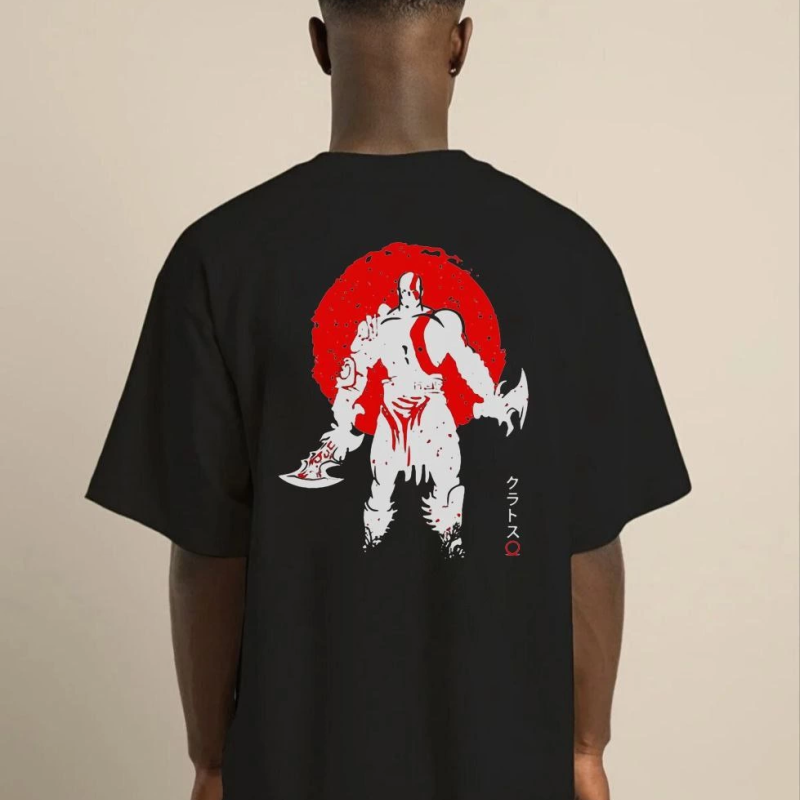 Bisiklet Yaka Baskılı Oversize T-Shirt - Siyah -