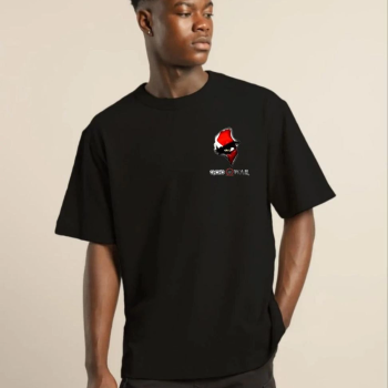 Bisiklet Yaka Baskılı Oversize T-Shirt - Siyah -