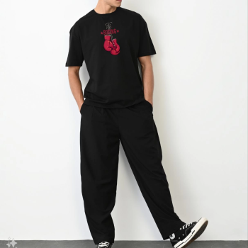 Bisiklet Yaka Baskılı Oversize T-Shirt - Siyah -