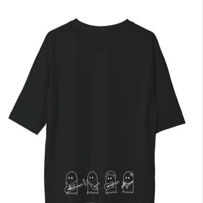 Bisiklet Yaka Baskılı Oversize T-Shirt - Siyah -