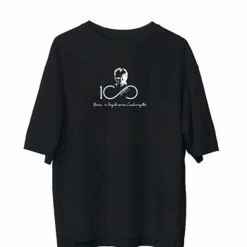 Bisiklet Yaka Baskılı Oversize T-Shirt - Siyah -