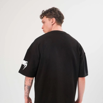 Bisiklet Yaka Baskılı Oversize T-Shirt - Siyah -