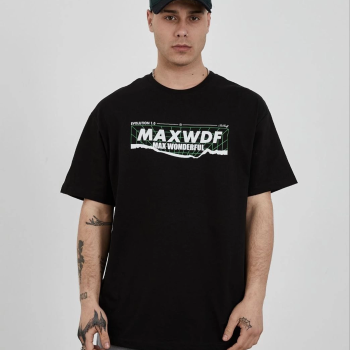 Bisiklet Yaka Baskılı Oversize T-Shirt - Siyah -