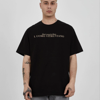 Bisiklet Yaka Baskılı Oversize T-Shirt - Siyah -