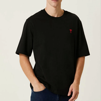 Bisiklet Yaka Baskılı Oversize T-Shirt - Siyah -