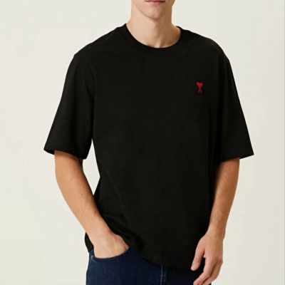 Bisiklet Yaka Baskılı Oversize T-Shirt - Siyah -