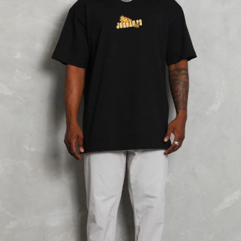 Bisiklet Yaka Baskılı Oversize T-Shirt - Siyah -