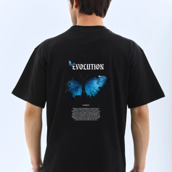 Bisiklet Yaka Baskılı Oversize T-Shirt - Siyah -