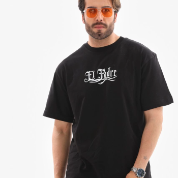 Bisiklet Yaka Baskılı Oversize T-Shirt - Siyah -
